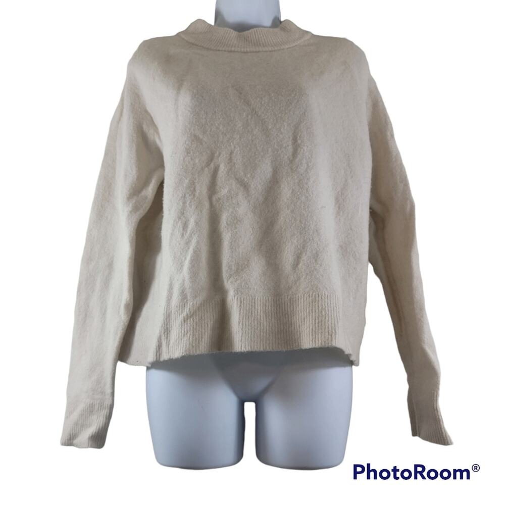 Athleta Solid Cream/Ivory Merino Wool Blend Crew Neck Pullover Sweater Size S